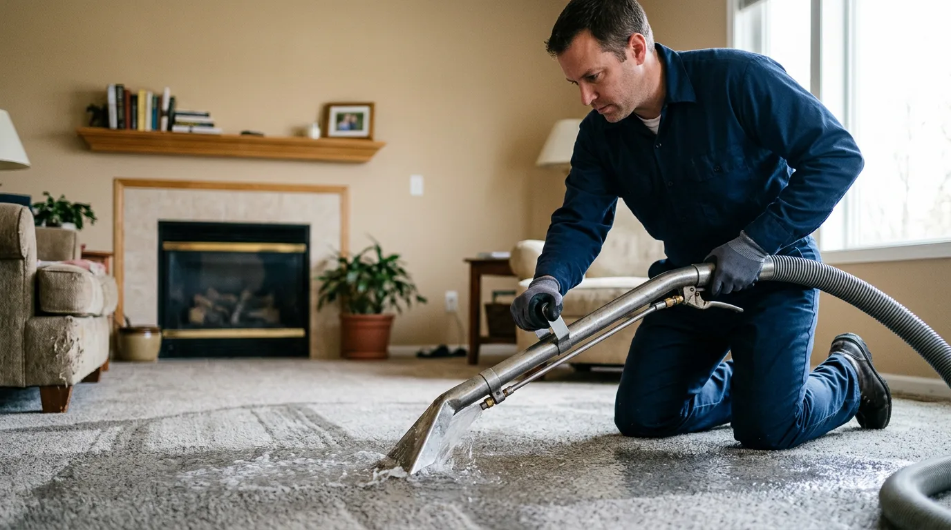 Water damage restoration technician working near La Salle, MN